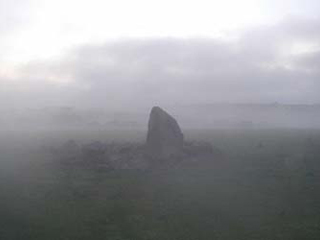 The Ryedown Stone in the early morning mist.